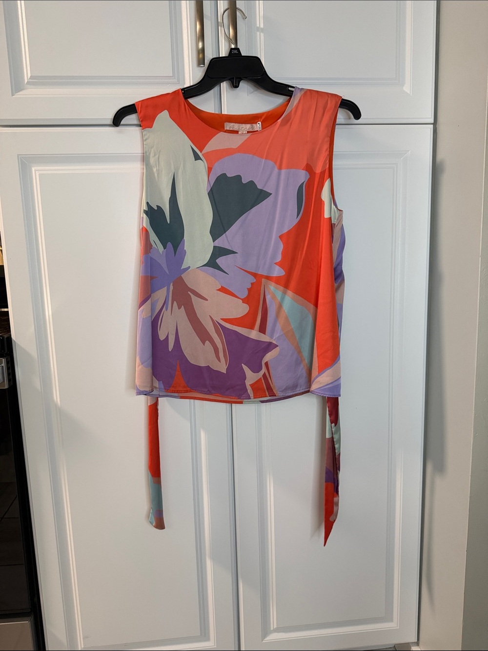 Hutch Floral Sleeveless Tie-Back Top in Coral and Lavender
